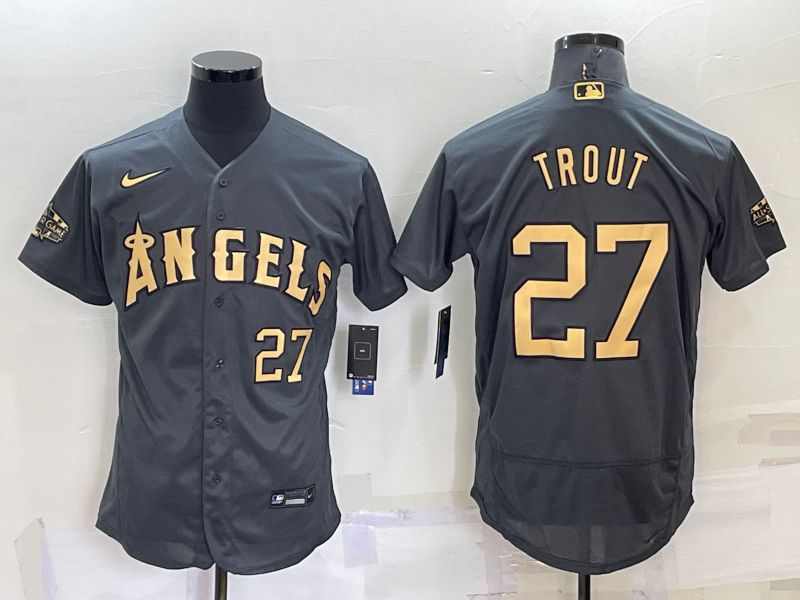 Men Los Angeles Angels 27 Trout Grey 2022 All Star Elite Nike MLB Jerseys